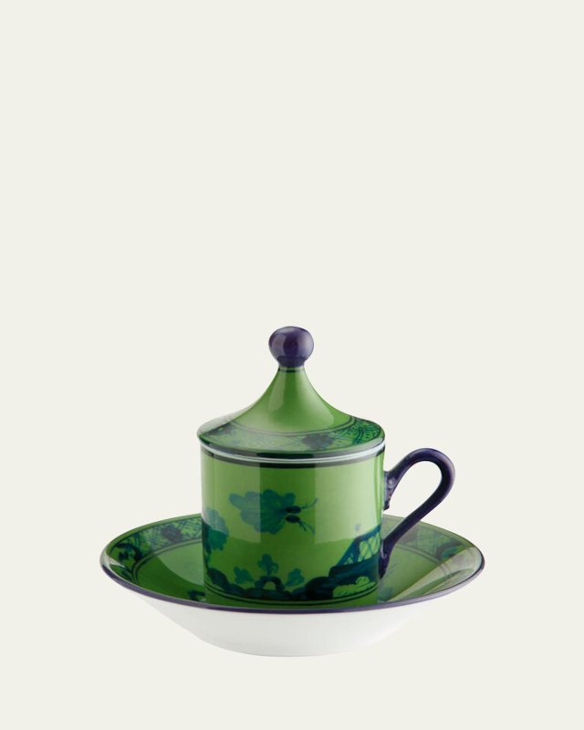 Empire-Style Coffee Cups & Saucers, Set of 2 - Emerald